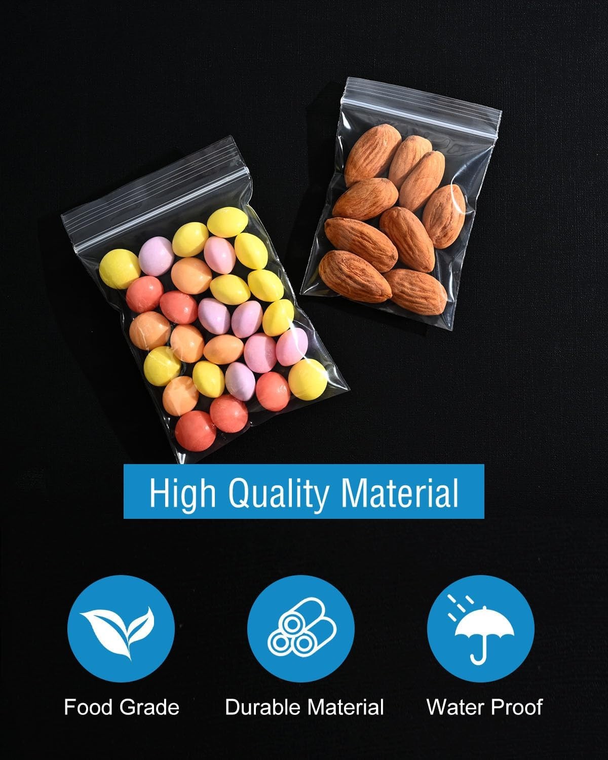 500-Piece Small Resealable Plastic Bags, 4 Sizes, for Jewelry, Pills, Candy
