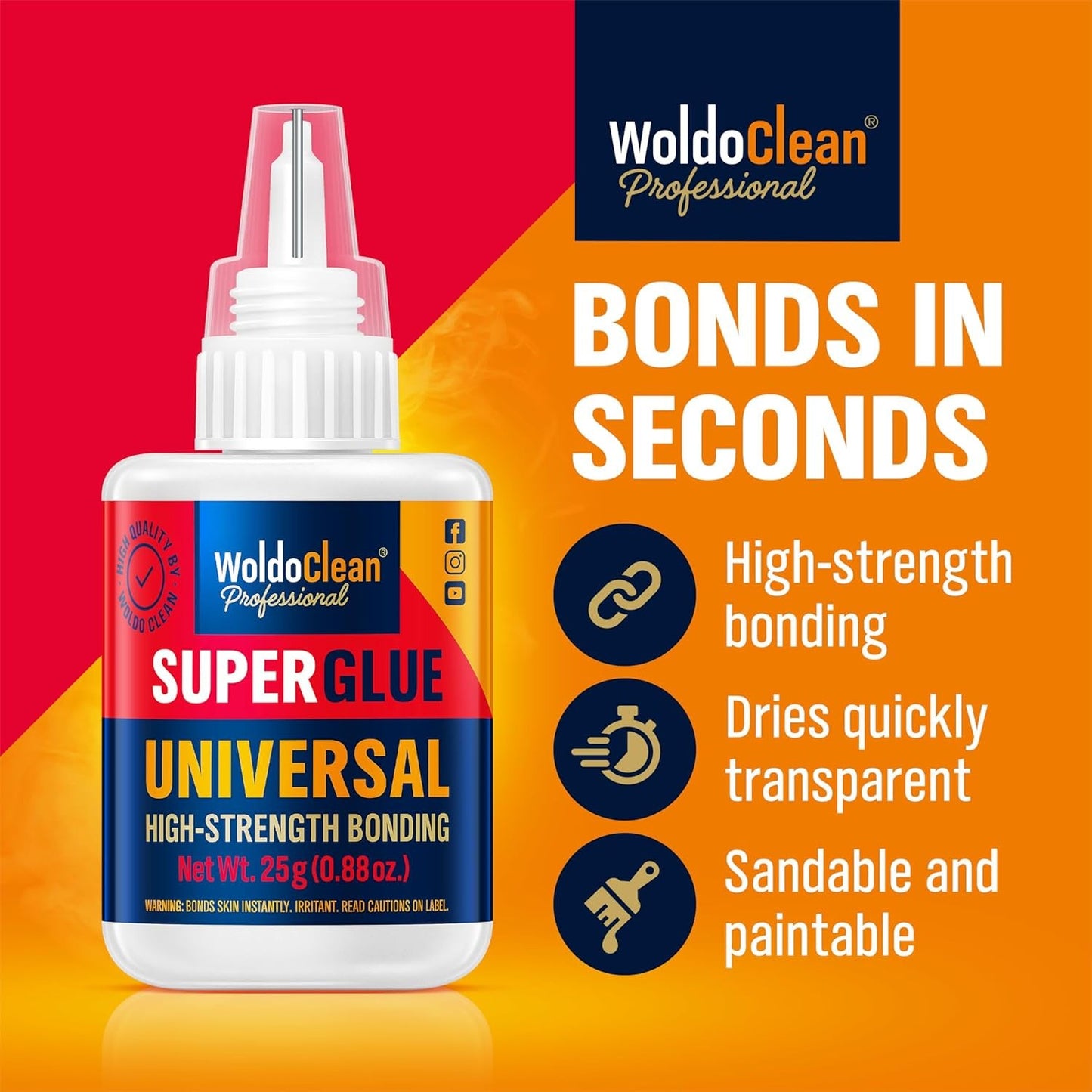 25g Super Glue, Fast-Drying CA Adhesive for Metal, Plastic, Wood, Ceramic, Glass