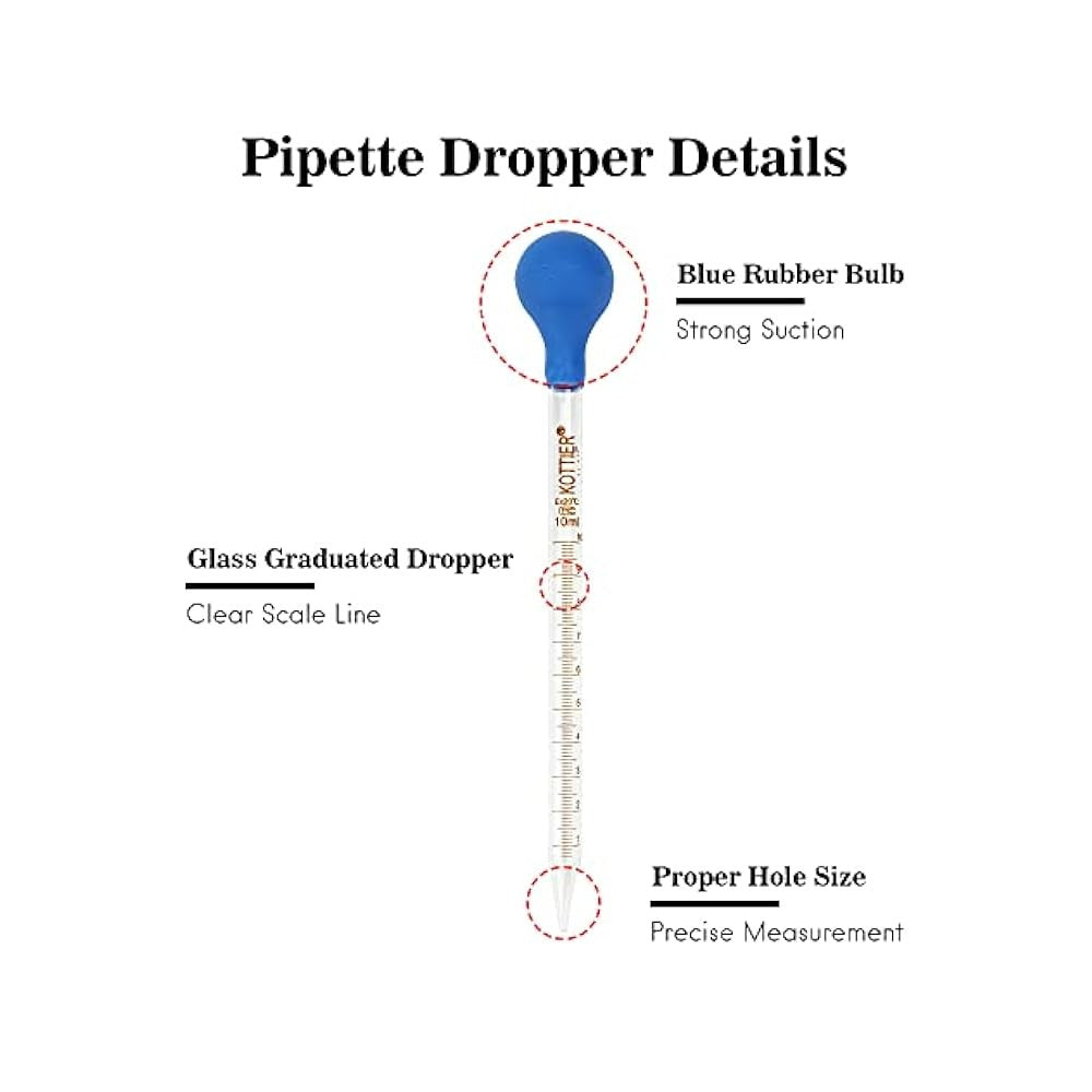 3-Pack 10ml Glass Pipettes with Rubber Bulb, Graduated, for Essential Oil