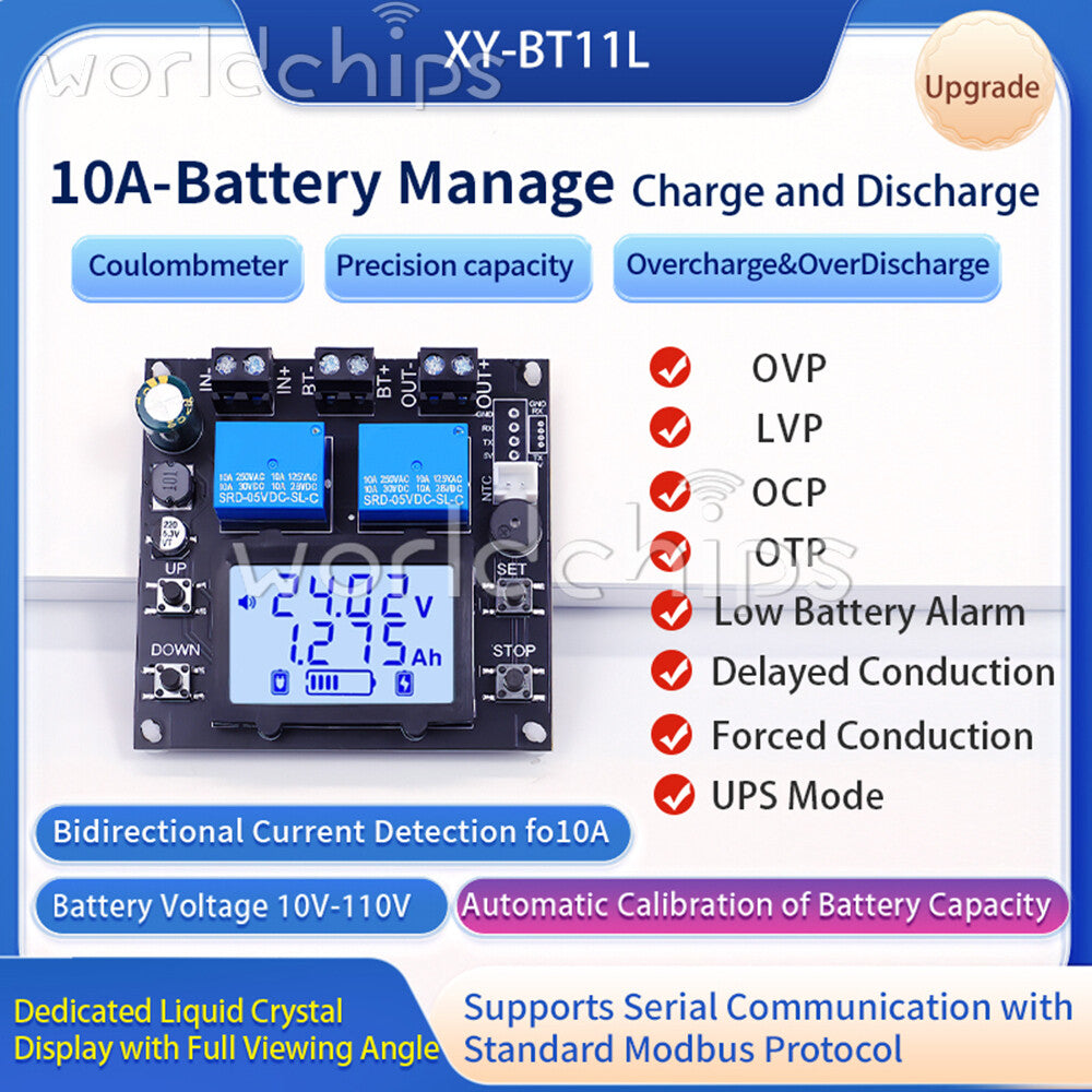 BT11 Coulomb Meter Fully Auto Battery Charge Discharge Protection DC 10-110V 10A