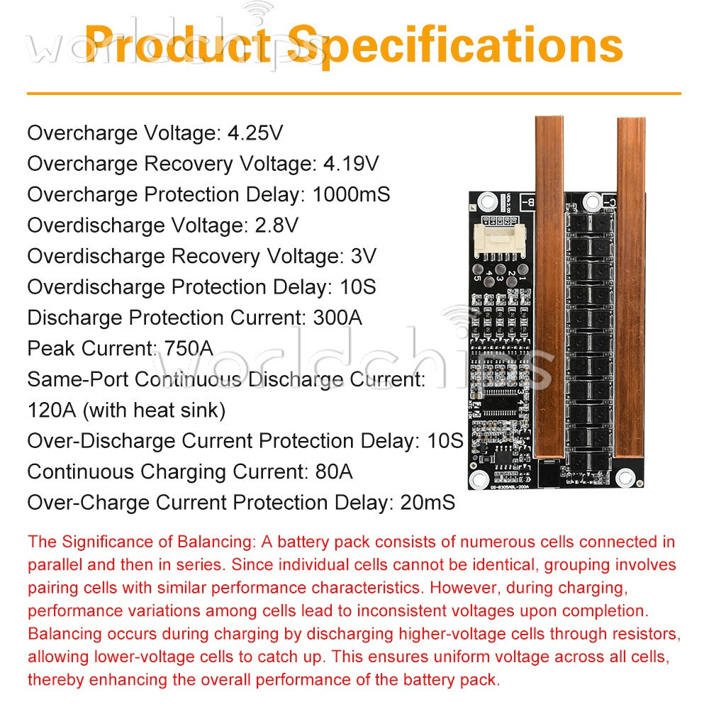 3S 4S 120A Continuous Current Same-Port Balanced Li-ion Battery Protection Board