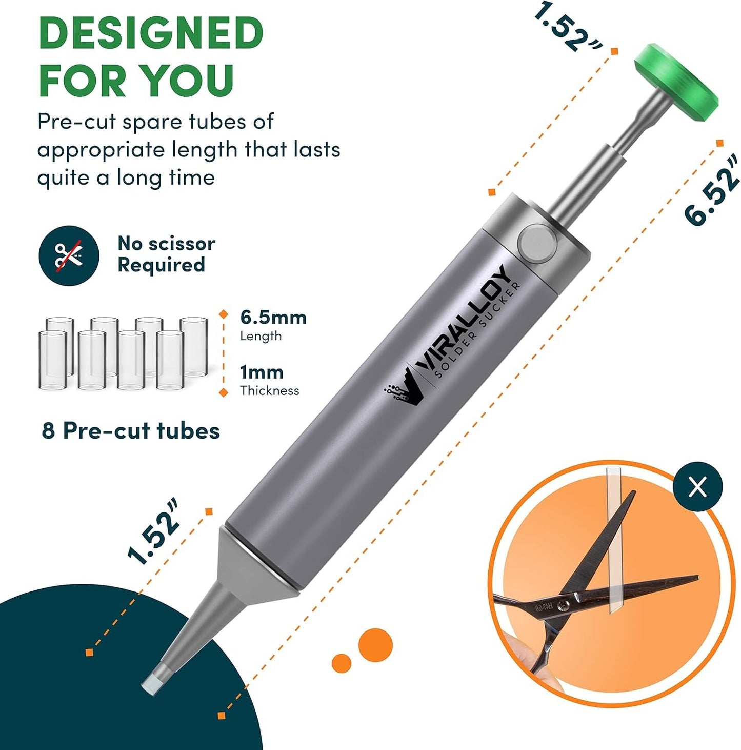 Solder Sucker Tool No Clog Silicone-Tip Manual Desoldering Pump Soldering Access