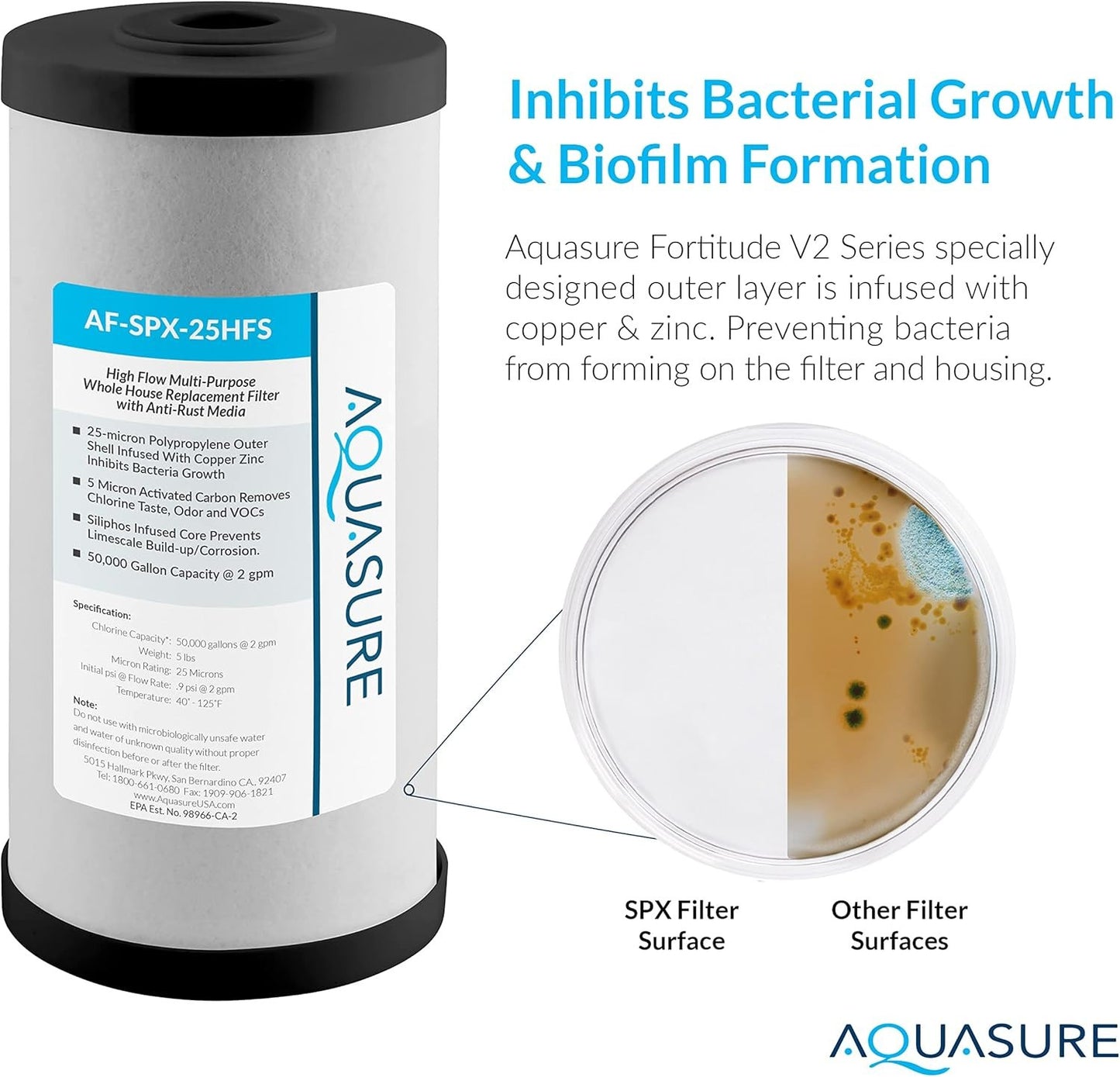 Whole House Replacement Filter Cartridge, Sediment/Carbon/Siliphos Media