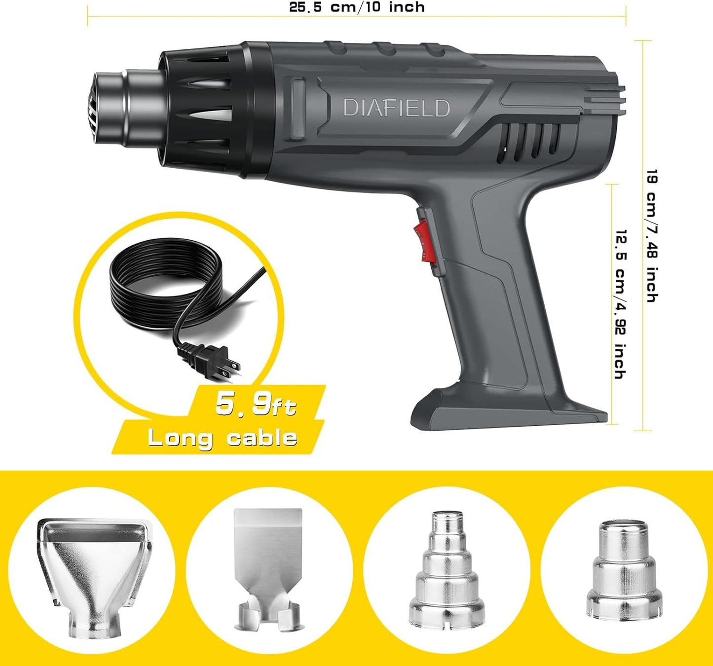 1850W Heat Gun, Dual Temperature Settings, Fast Heat Hot Air Gun, Durable& Overl