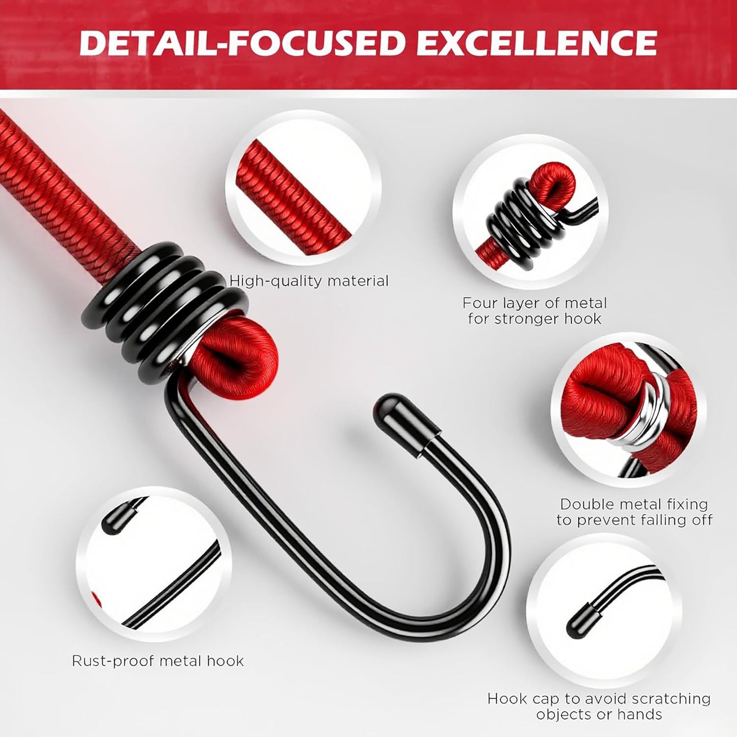 24-Piece Premium Bungee Cords Heavy Duty Outdoor, Bungee Cords with Hooks in a S