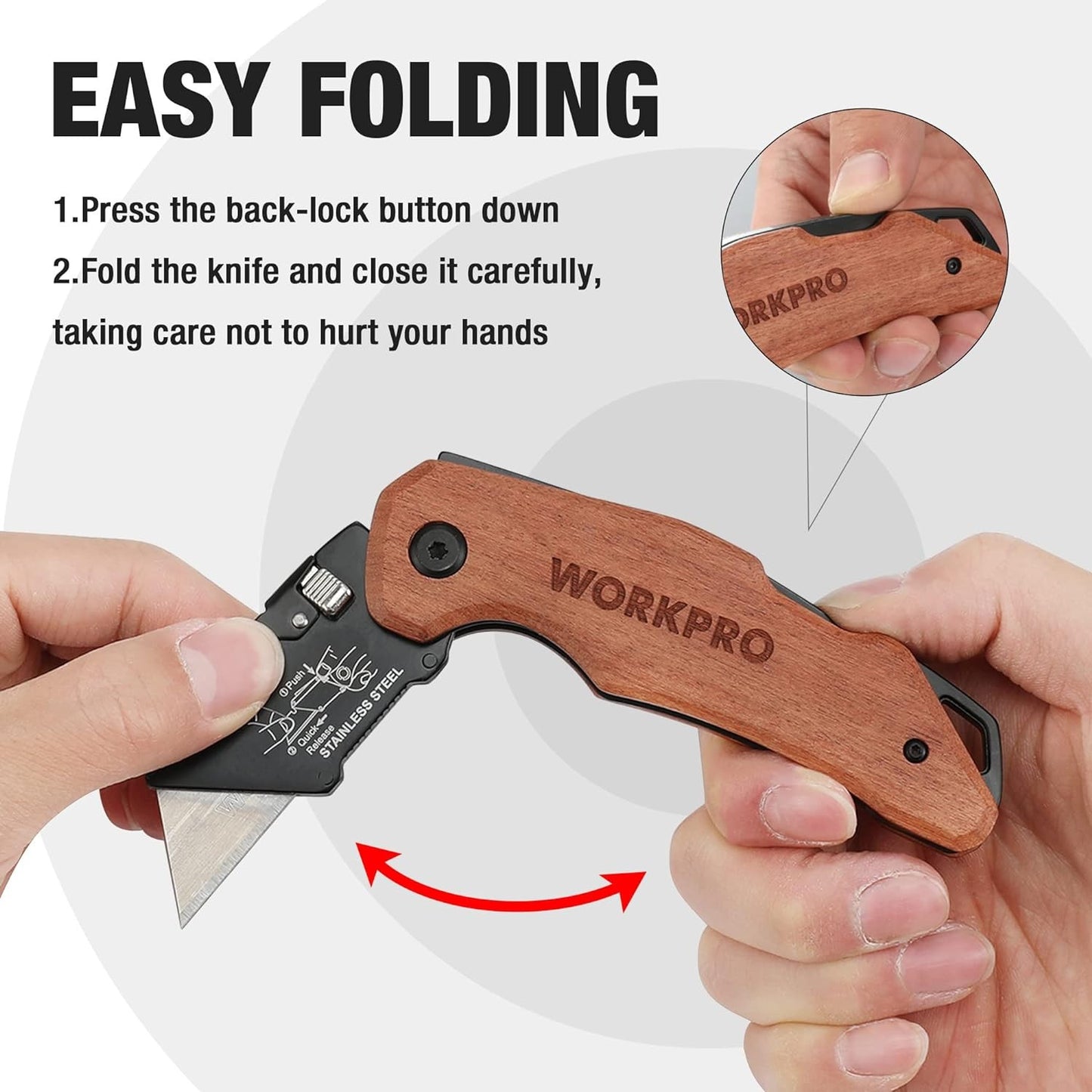 Folding Utility Knife with Stainless Steel Head, Quick-Change Blade & Back Lock,