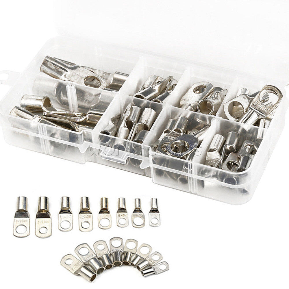 60PCS Battery Lugs Terminal Ring Connector Tinned Copper Wire Terminals Kit