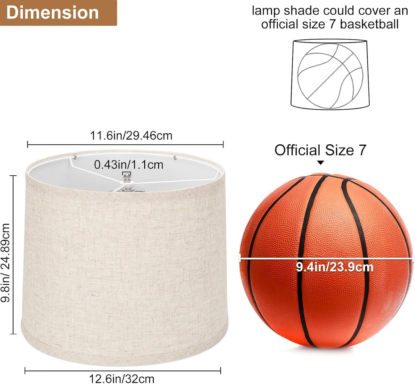 Lampshades Set of 2, Drum Lampshades 11.6" Top X 12.6" Bottom X 9.8" High,  Medi