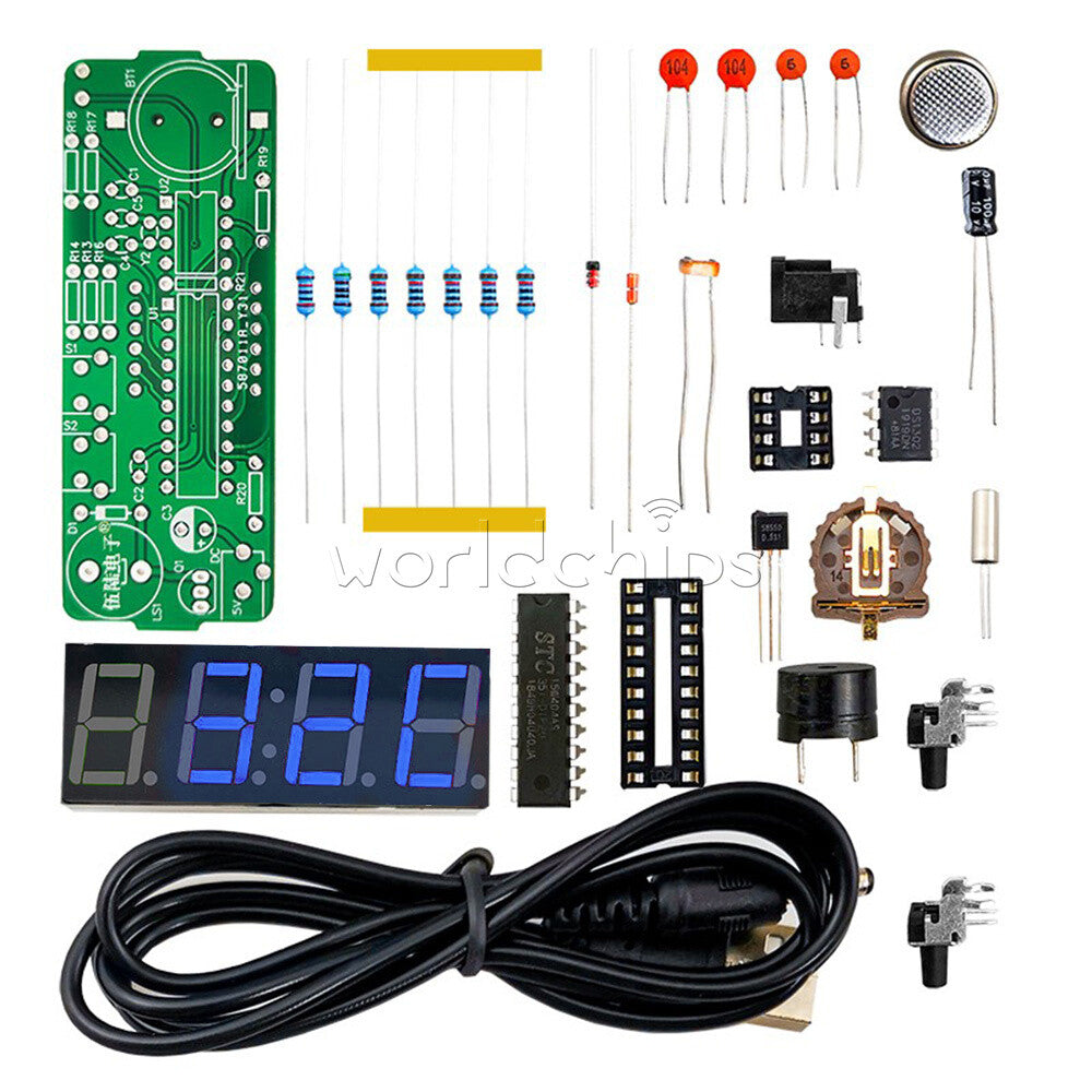 Electronic Clock Kit Set 51 Microcomputer LED Temperature / Time Display DS1302