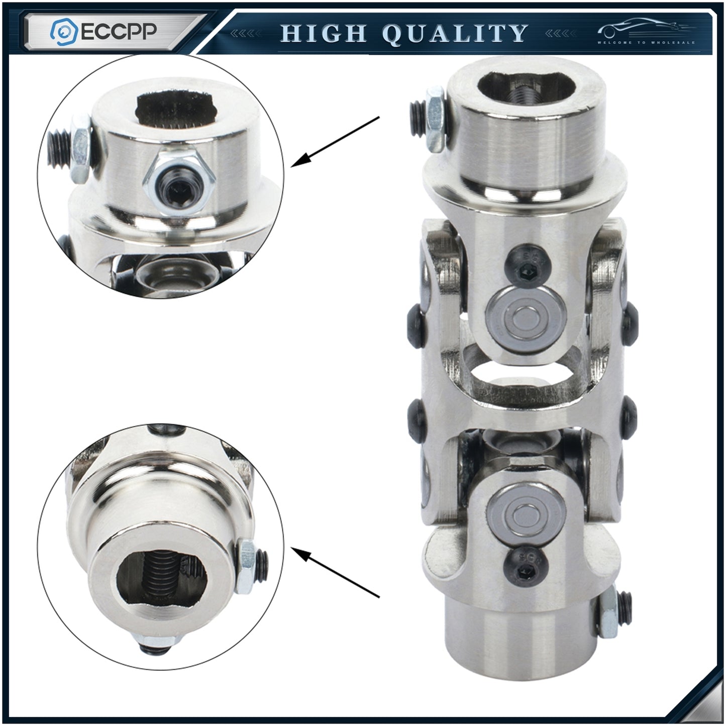 3/4" DD x 3/4" DD Universal Steering U-Joint Chrome Steel Double Shaft Coupler