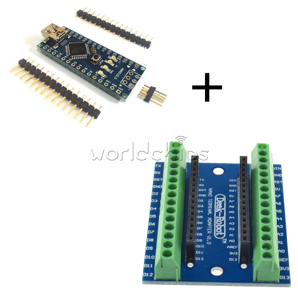 Terminal Adapter + Mini USB Nano V3.0 ATmega328 5V 16M Micro-controller Board