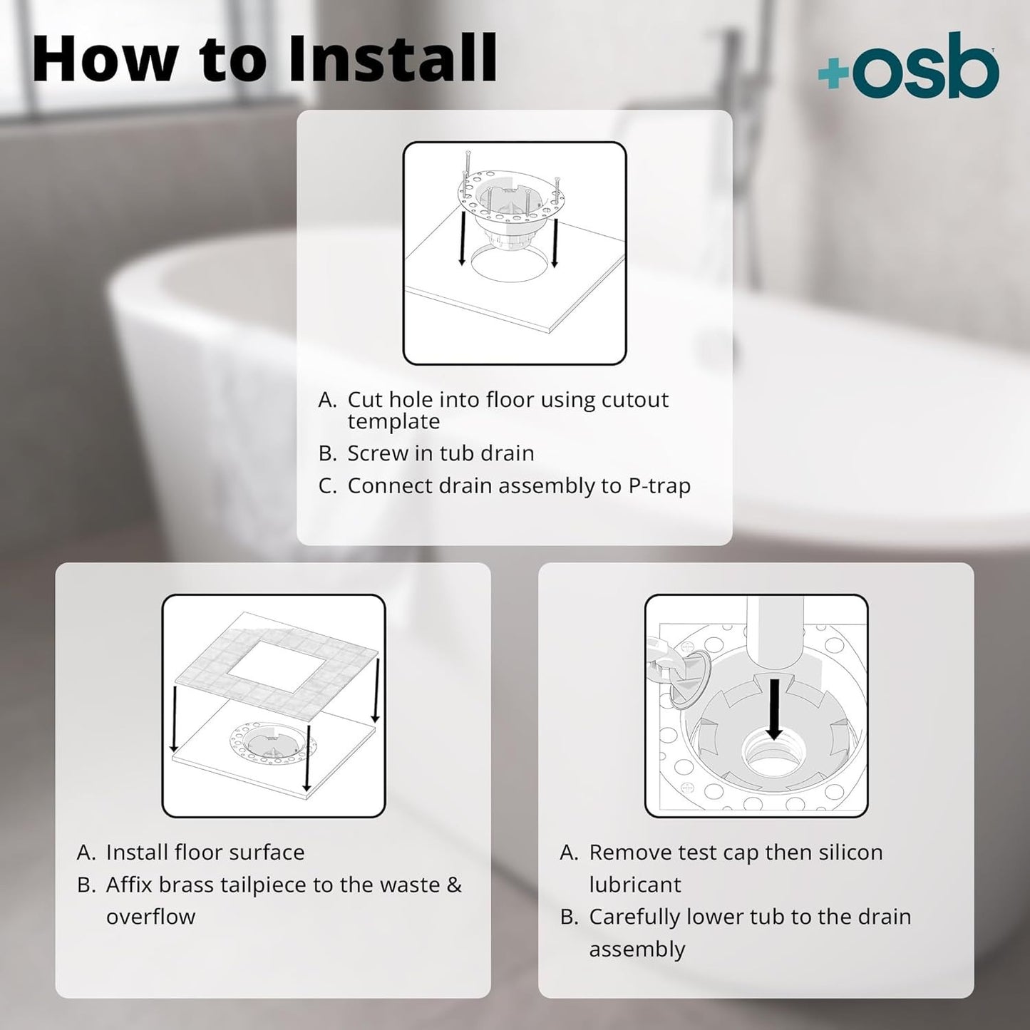 ITD35 Two-Piece ABS Tub Drain Kit - Freestanding, Rough-In, Easy Installation