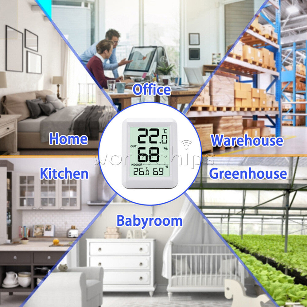 433MHz Digital Wireless Indoor Outdoor Thermo-Hygrometer Humidity Meter White