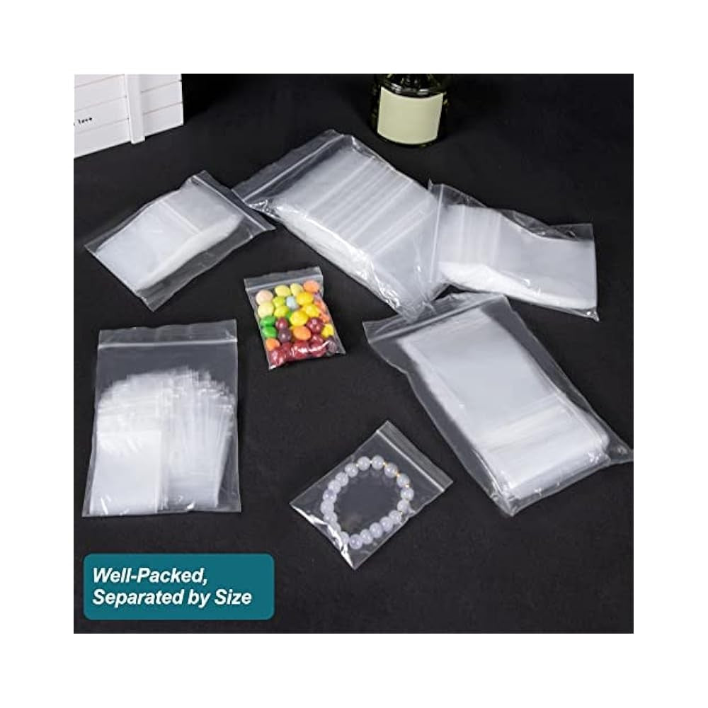 500-Piece Small Plastic Bags, 5 Sizes, Resealable, for Pills, Storage, Candy