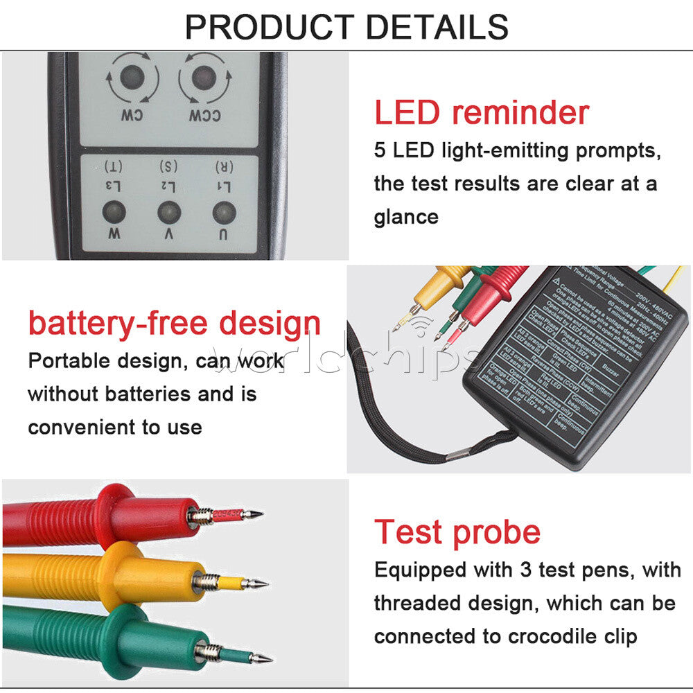 SP8030 Smart LED 3 Phase Indicator Tester Detector Meter AC Phase Sequence Meter
