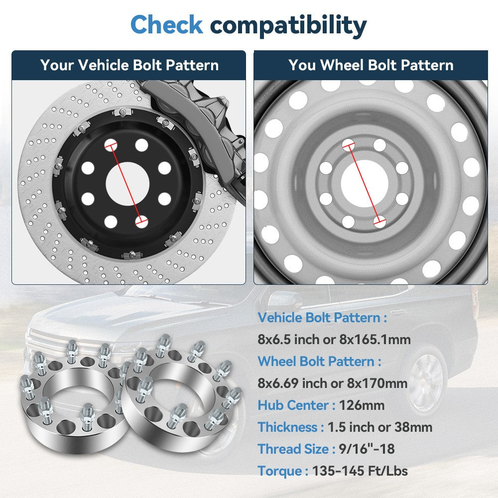 4 Pcs 1.5" Wheel Adapters 9/16"x18 For Ford F-250 8x6.5 Convert to 8x170 Wheels