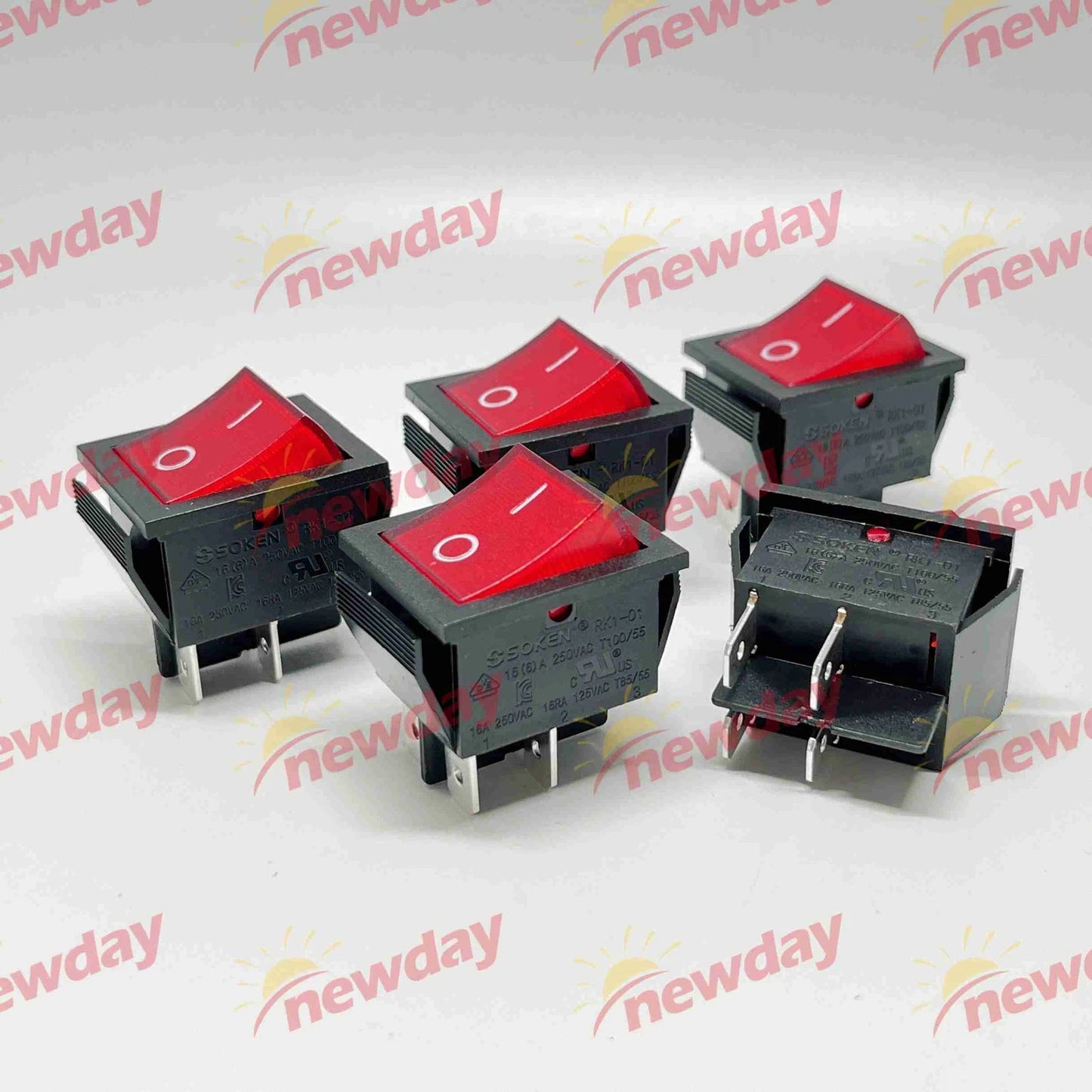 5pcs SOKEN RK1-01 16A/250VAC 4 pin Rocker Switch Red Light