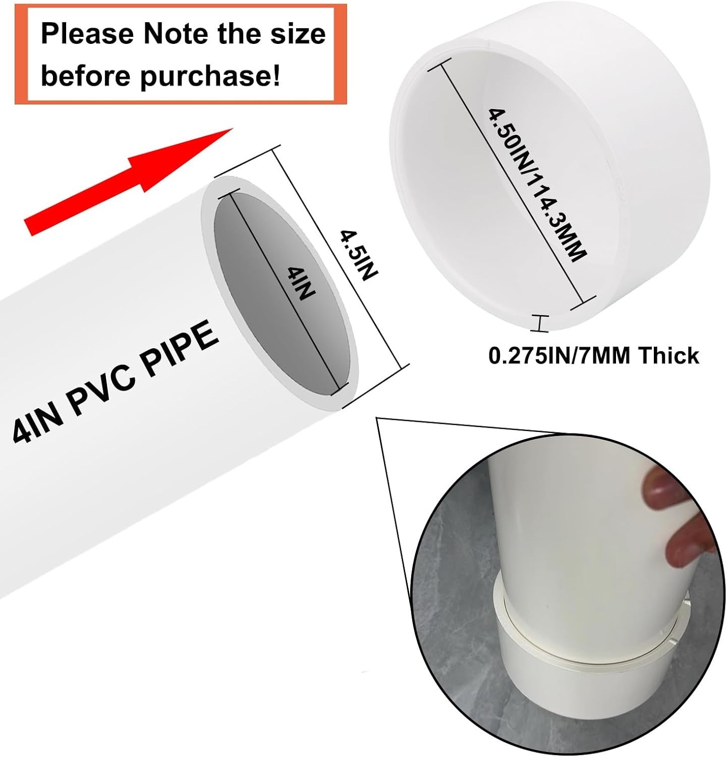 4" PVC Pipe End Cap, Schedule 40 Furniture Grade, White Plug for DIY Furniture