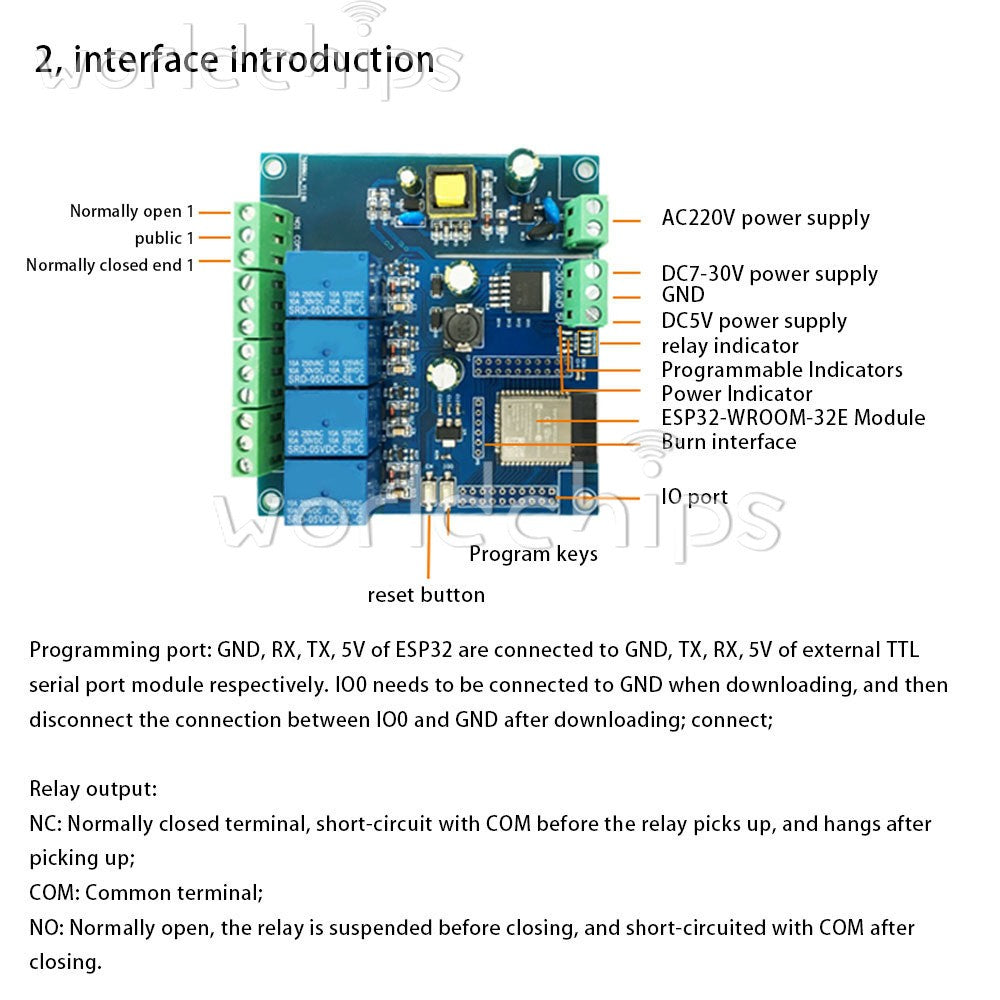 ESP32 WIFI Bluetooth 4-Channel Relay Module ESP32-WROOM Development Board