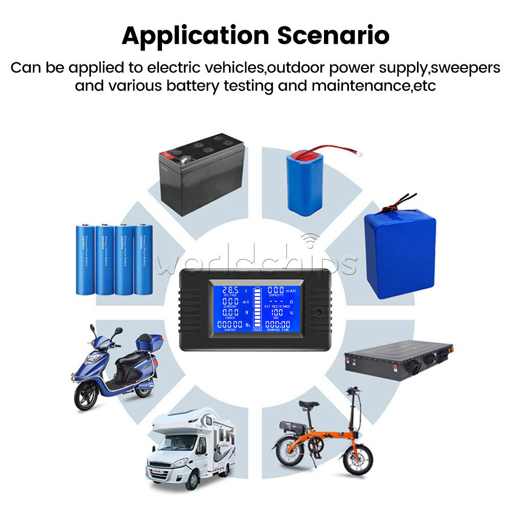 8-120V LCD Digital Voltage Current Power Meter Multifunction Battery Coulometer