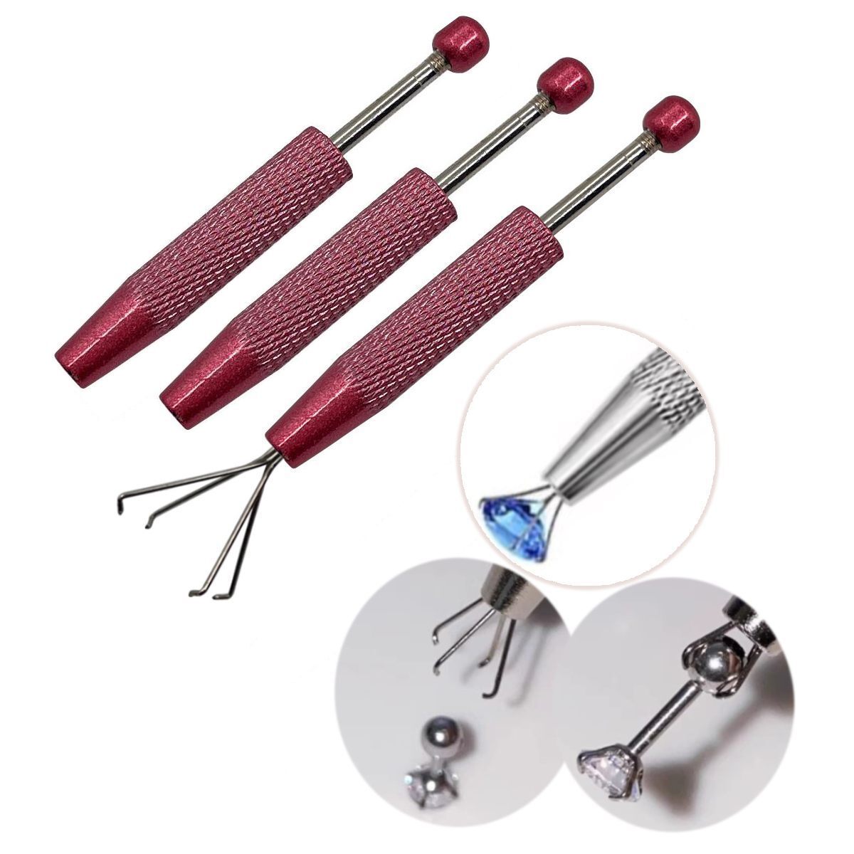 3x/Lot Jewelers Nail Artists Tweezers 4-Claw Clamp Gemstone Holding Tool