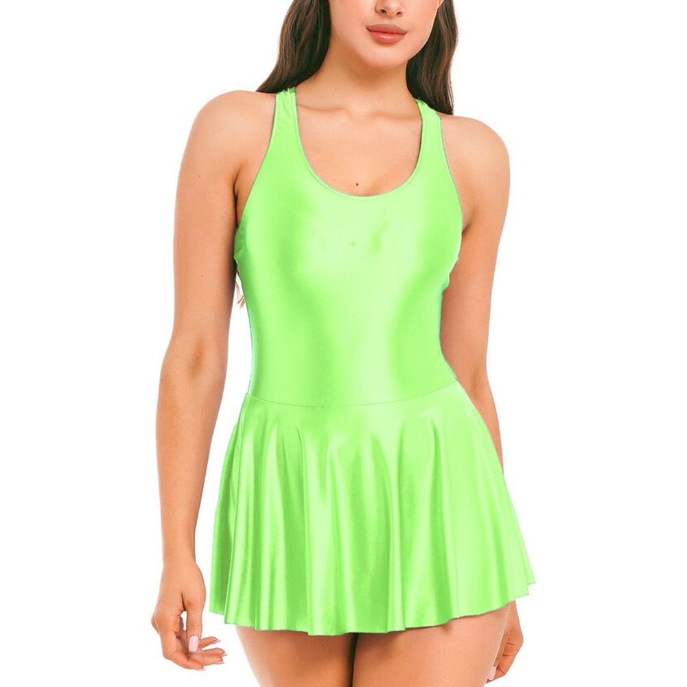 Solid Color Athletic Tennis Dress Stretchy Sleeveless Tank Dress for Women