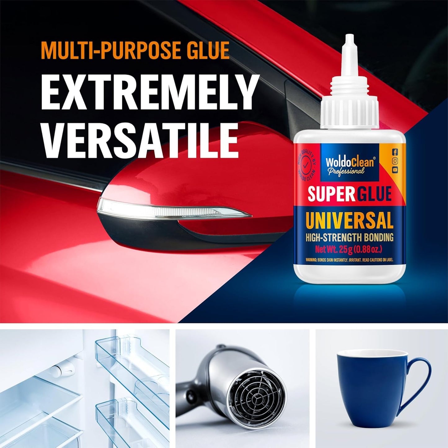 25g Super Glue, Fast-Drying CA Adhesive for Metal, Plastic, Wood, Ceramic, Glass