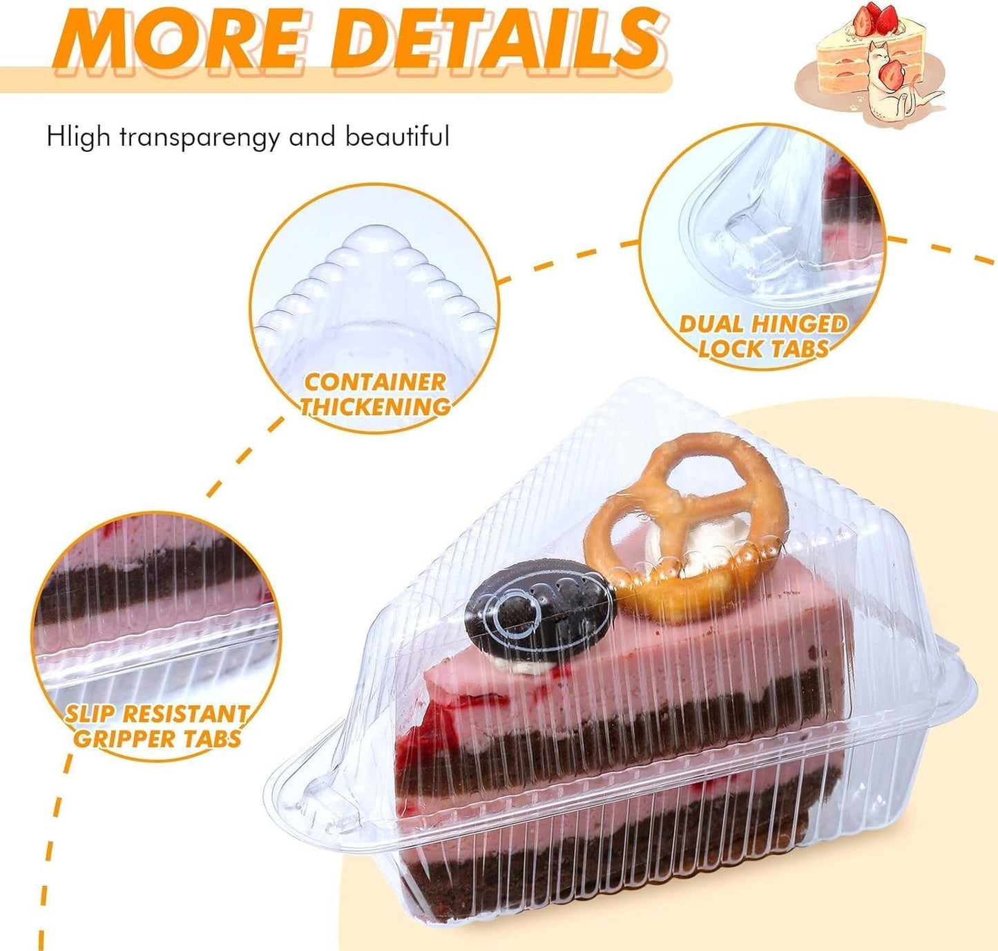 50-Pack Cake Slice Containers with Lids, 4 Inch, Transparent, for Bakery,Takeout