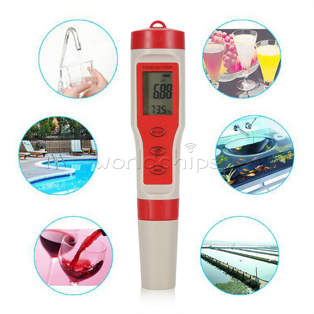 Digital PH/EC/TDS/TEMP Tester Water Quality Monitor Water pH Tester