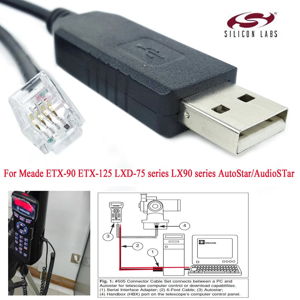 1PCS Telescope to PC Cable(1.8m) for Meade 505 ETX127 ETX125 ETX-90 LXD75 LX80