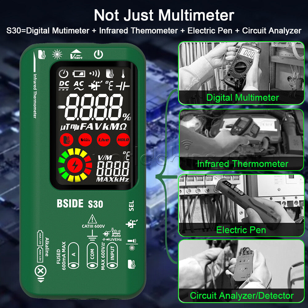 BSIDE S30 Digital Multimeter DC AC Voltage Current Ohm Resistance Tester 9999