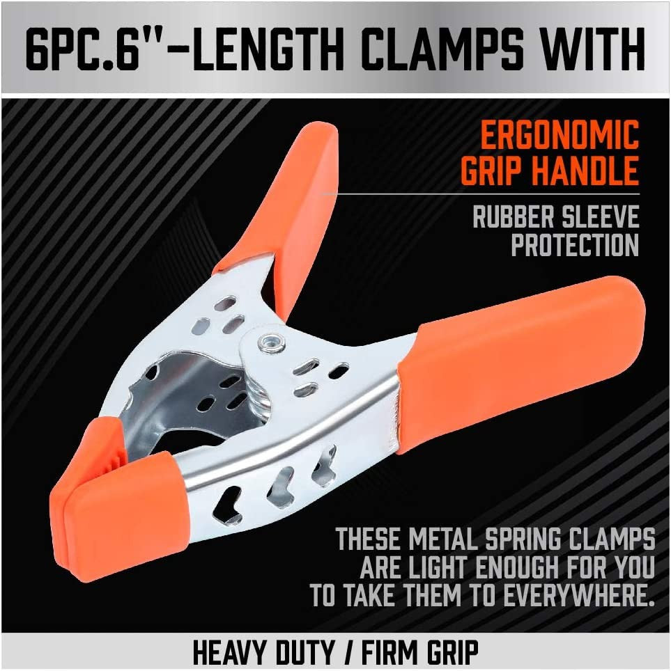 6-Piece 6" Inch Spring Clamp, Heavy Duty Spring Metal Spring Clamps, 2.5"-Inch J