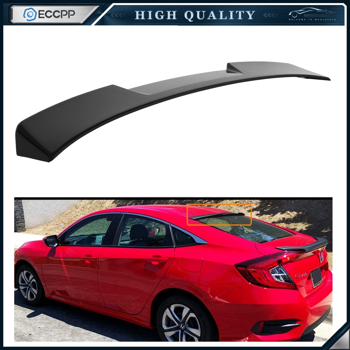 Rear Window Roof Spoiler Fits 2022+ Honda Civic Sedan Glossy Black