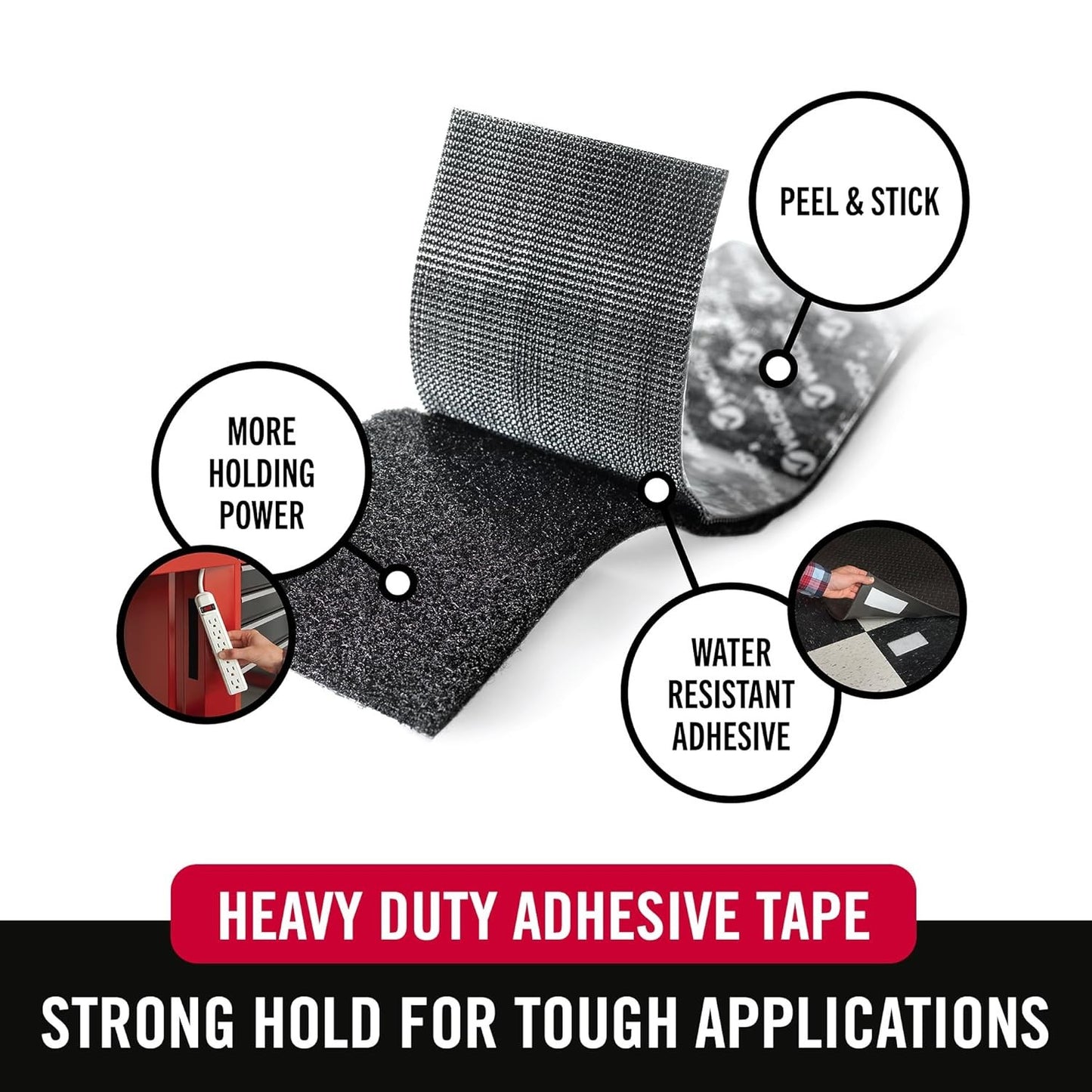 16-Ft Heavy Duty Hook and Loop Tape, 1.5in Width, Holds 10 lbs, Indoor/Outdoor