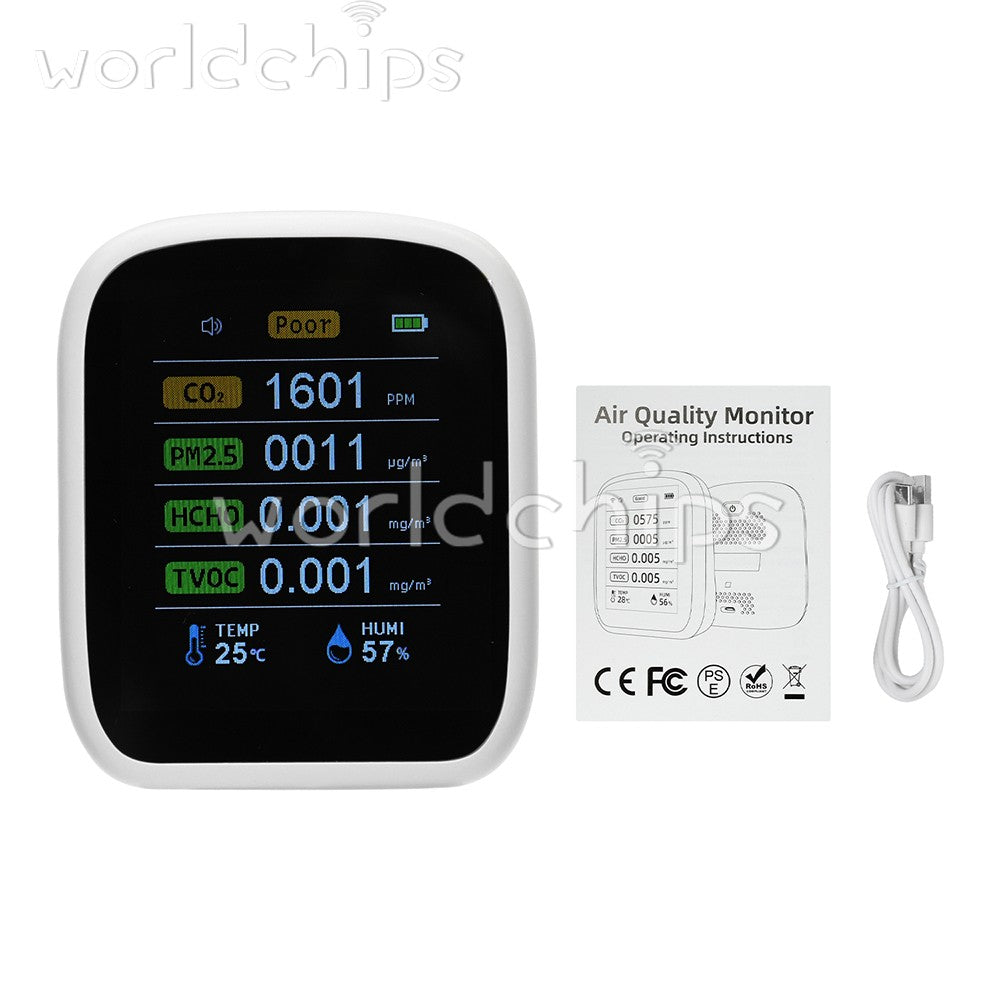 Portable WiFi Air Quality Monitor CO2 Temp & Humidity NDIR Sensor APP Control