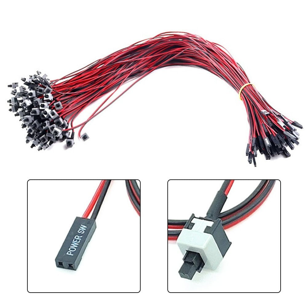 50PCS Computer Power Reset Switch Cable with Red Black Color for Motherboards
