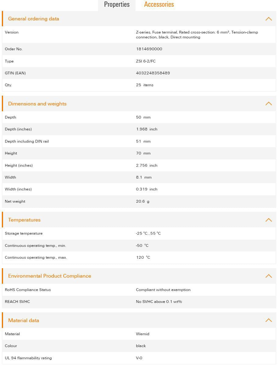 5pcs WEIDMULLER ZSI 6-2/FC 1814690000 Fuse Terminal Black
