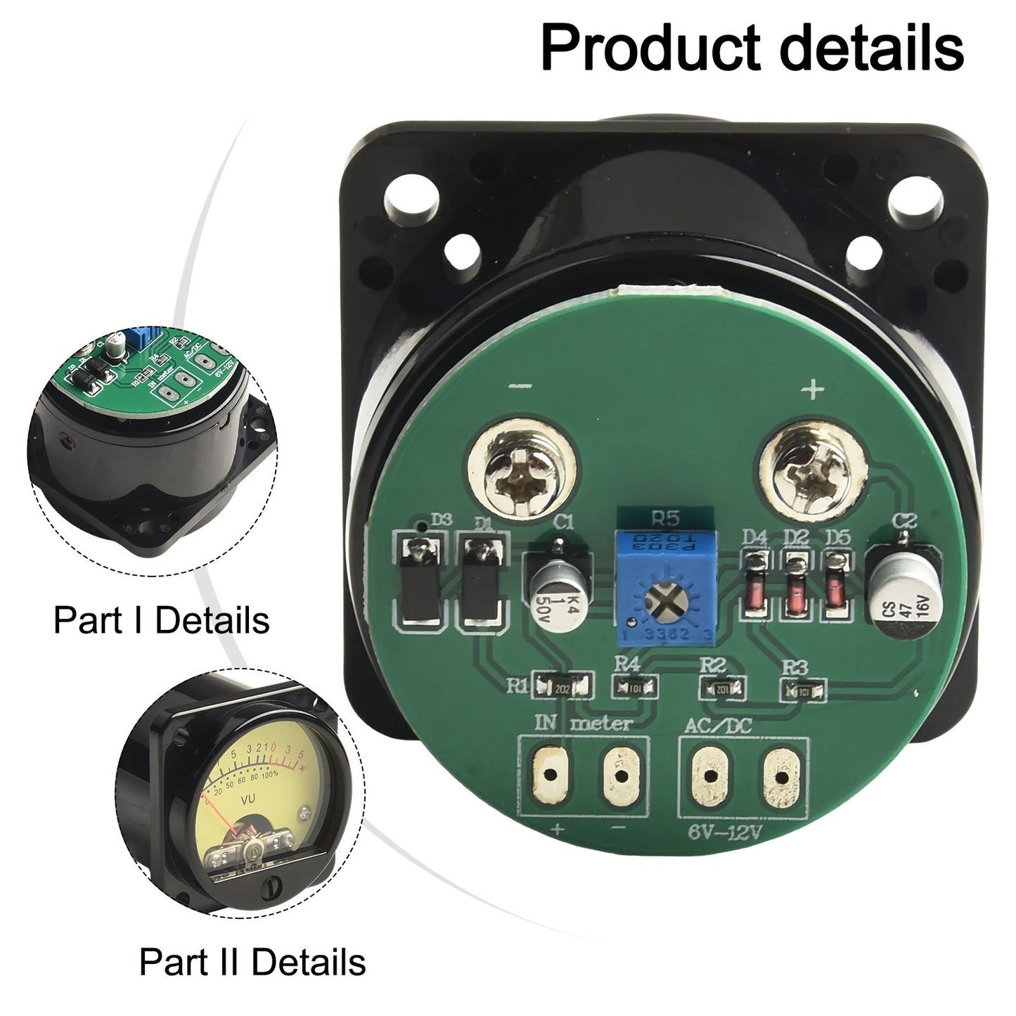 45mm LED Backlit VU Meter Accurate Volume Measurement Tool for DIY Mixer Setup