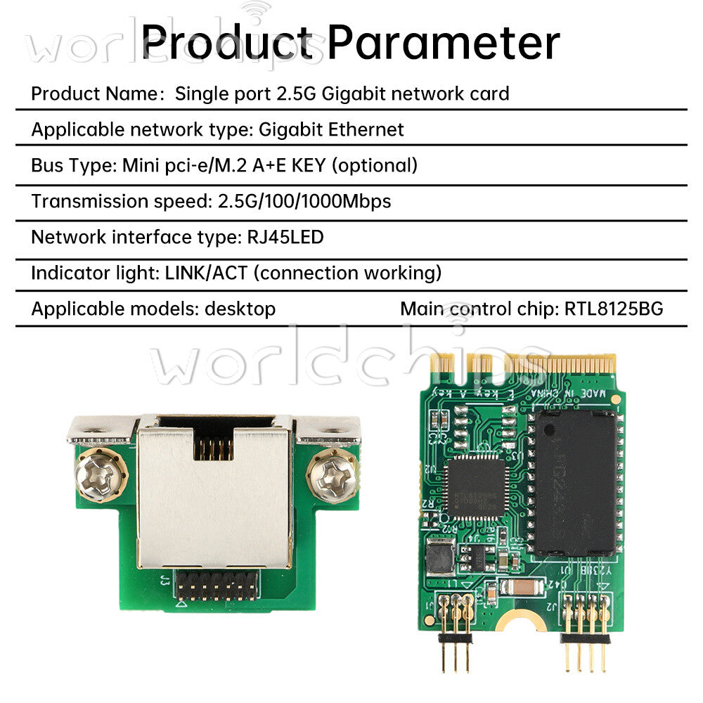 M.2 Key A+E/PCI-E 2.5G Gigabit Ethernet Network Lan Card 1000Mbps RTL8125BG Chip