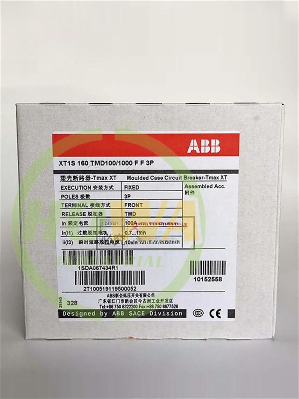 1/piece ABB Molded Case Tmax 100A Circuit Breaker XT1S160 TMD100-1000 FF 3P