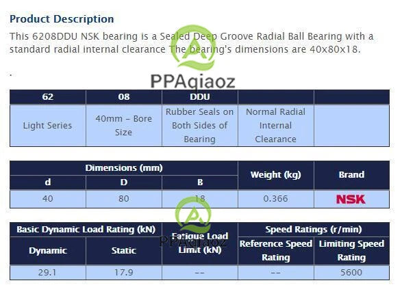 1PC NSK 6208 DDU Deep Groove Radial Ball Bearing 40x80x18mm #P