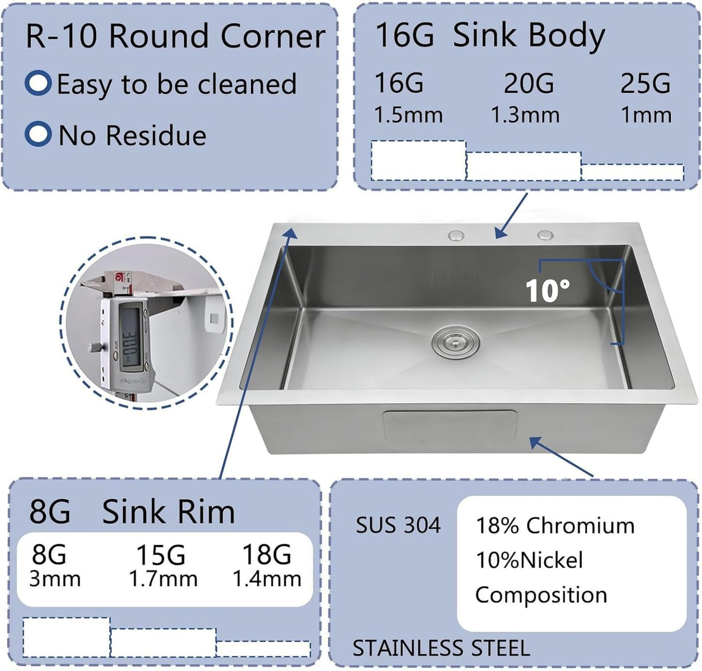 33x22 Inch Drop In Kitchen Sink, Stainless Steel Brushed Nickel with Dish Grid