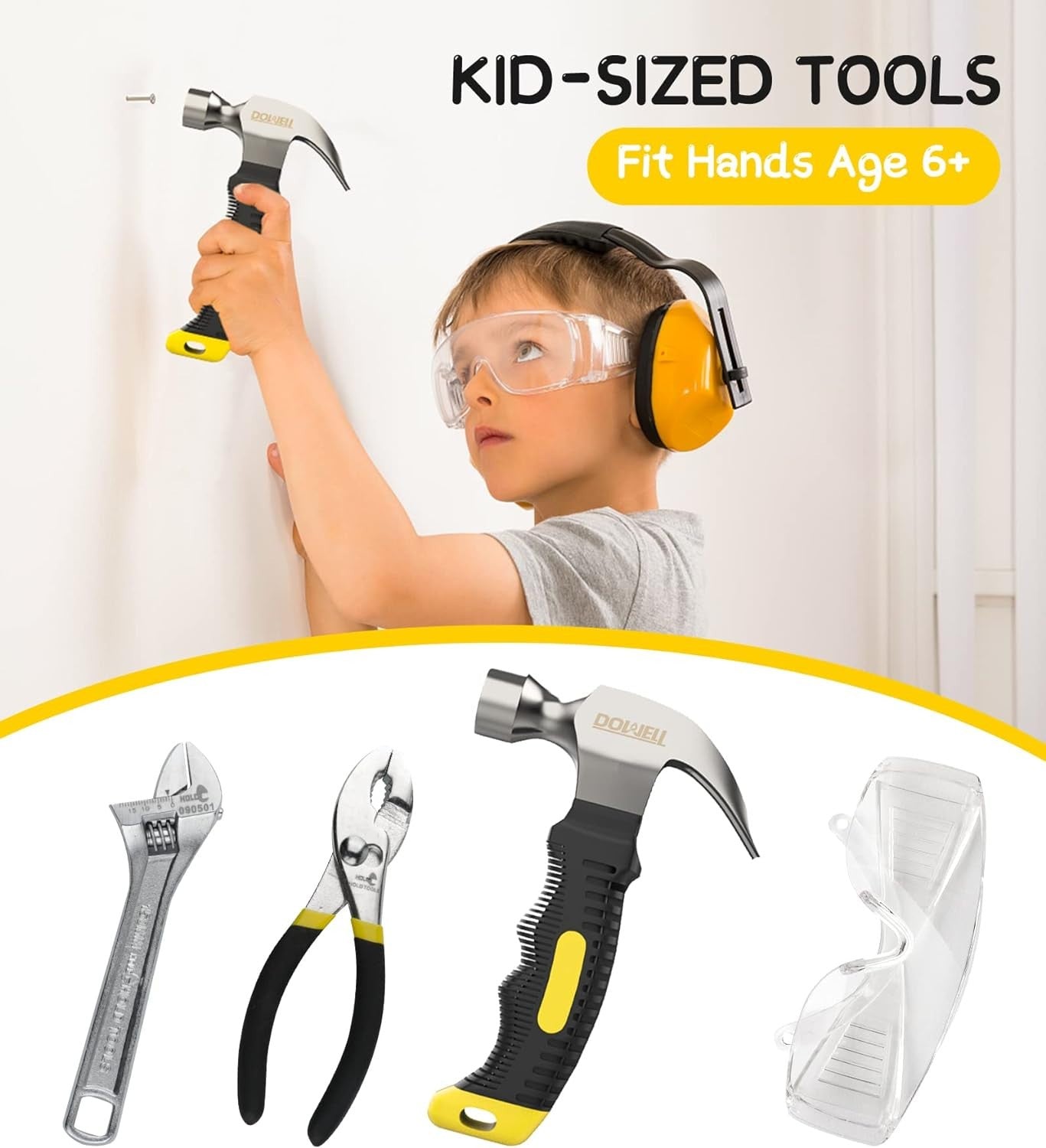 DOWELL Kids Tool Set with Tool Bag Including Real Metal Hand Tools for Boys& Gir
