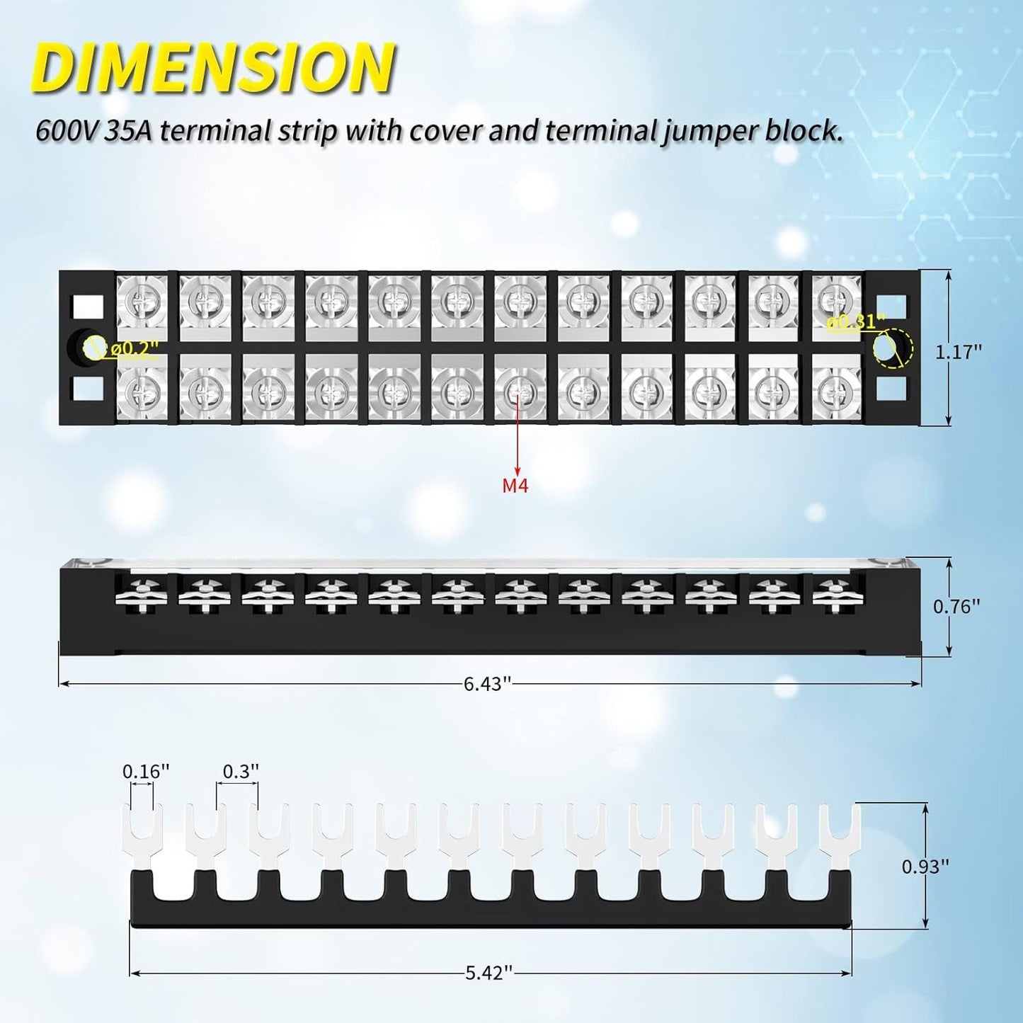 Joinfworld 35A Terminal Block 12 Position Screw Terminal Strip Dual Row with Cov
