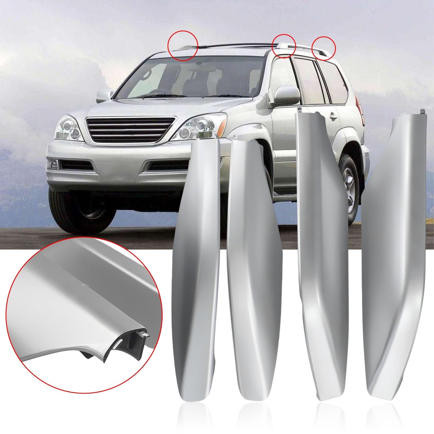 Plastic Rack Rail End-Cover Replace Shells Silver Roof For Lexus GX470 2003-2009