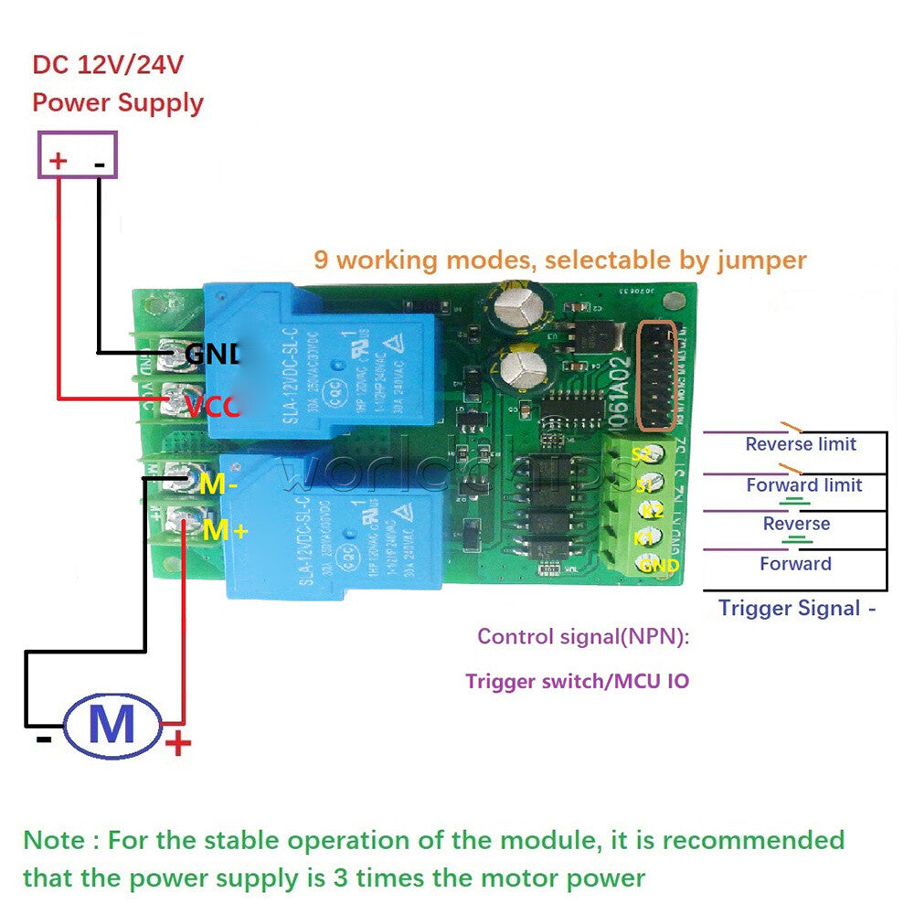 30A DC 12V/24V Motor Controller Relay Module Forward Reverse Control Board