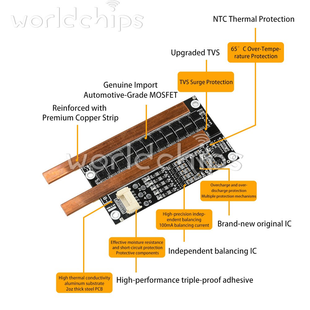 3S 4S 120A Continuous Current Same-Port Balanced Li-ion Battery Protection Board