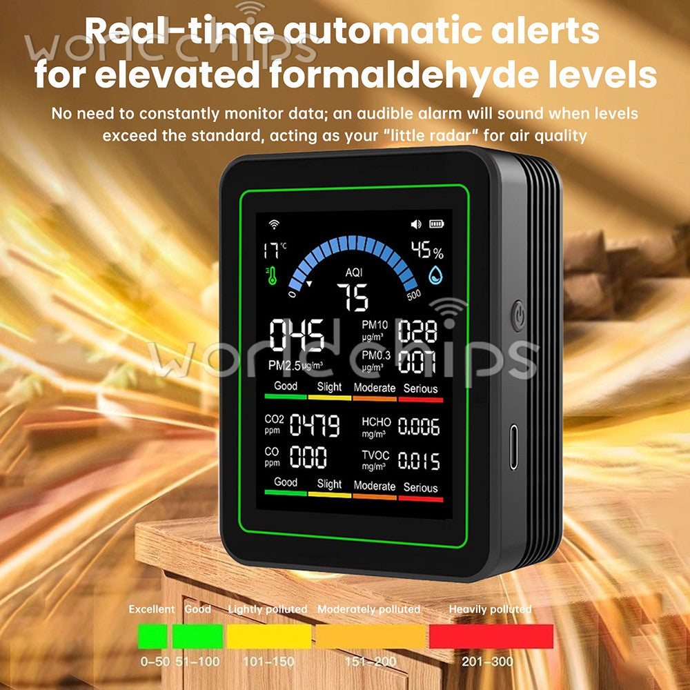 Tuya WiFi Digital Air Quality Detector PM1.0/2.5 TVOC HCHO Tester Temp,Humidity