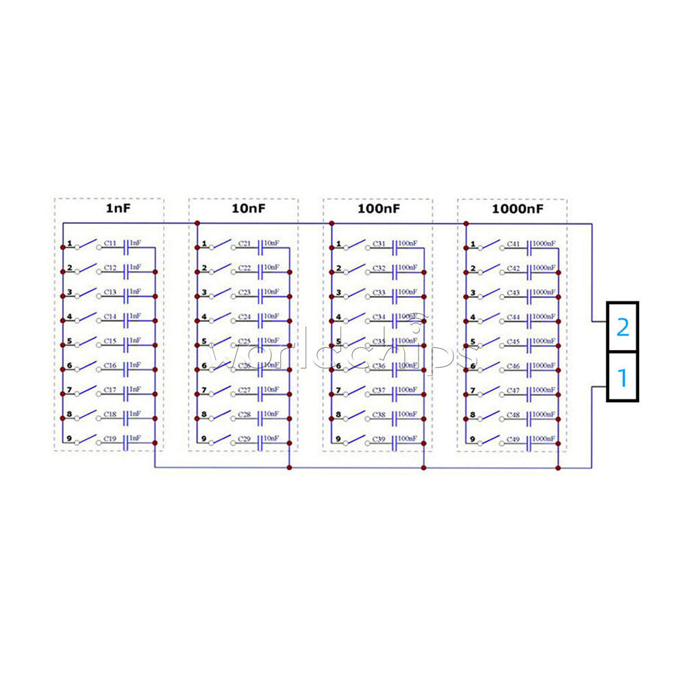 DC100V/AC70V 1nF to 9999nF Step-1nF Programmable Capacitor Board Film Capacitor