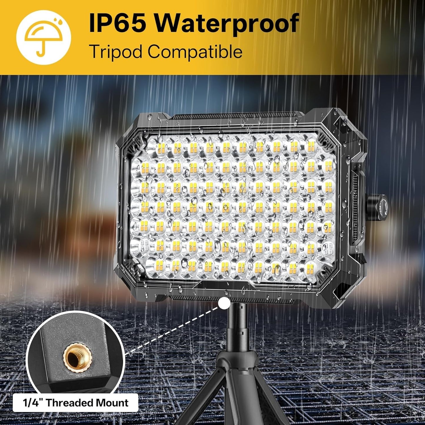 Rechargeable LED Work Light, 12000mAh, 10000LM, 4 Modes, IP65 Waterproof